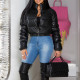High neck zipper placket solid color long sleeved short cotton jacket