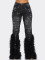 Artificial wool perforated nail bead elastic jeans