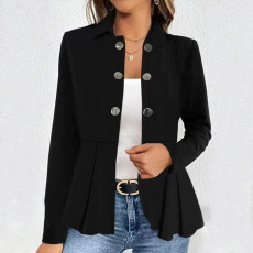 Button decoration lapel long sleeved fashionable casual jacket