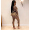 Slim fit fashion hot stamping long sleeved two-piece set with belt