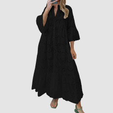 Oversized women's V-neck seven quarter sleeve long lace dress