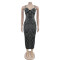Fashion women's hot pressed diamond sleeveless deep V-strap dress