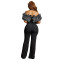 Fashionable cross-border women's sexy tight fitting one neck lotus leaf lace jumpsuit pants
