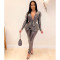 Slim fit fashion hot stamping long sleeved two-piece set with belt