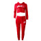 Classic European and American letter burned flower personalized slimming casual set