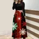 Round neck long sleeved snowflake print Christmas dress