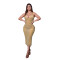 Fashion women's hot pressed diamond sleeveless deep V-strap dress