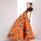 New backless dress with printed feather women's dress