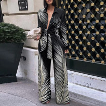 Fashion printed long sleeved long pants casual shirt two-piece set