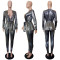 Slim fit fashion hot stamping long sleeved two-piece set with belt