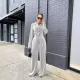 Autumn and winter women's fashion cardigan, lapel collar, commuting urban white-collar style suit, loose pants set
