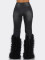 Artificial wool perforated nail bead elastic jeans