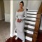 Fashionable and generous collar solid color long sleeved striped soft warm fabric threaded dress