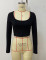 New autumn and winter ribbed slim fit large U-neck long sleeved top base coat