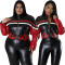 Beautiful women's embroidered flame splicing motorcycle jacket leather jacket (including lining)