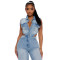 Tight waist slim fit elastic wash denim jumpsuit straight tube loose jumpsuit