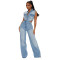 Tight waist slim fit elastic wash denim jumpsuit straight tube loose jumpsuit