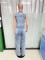 Tight waist slim fit elastic wash denim jumpsuit straight tube loose jumpsuit