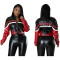 Beautiful women's embroidered flame splicing motorcycle jacket leather jacket (including lining)