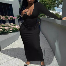 Women's Fashion Autumn/Winter New Long Sleeve Threaded Sexy U-neck Dress