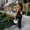Women's fashionable and sexy slim fitting camisole jumpsuit, street gorgeous loose mesh pants set