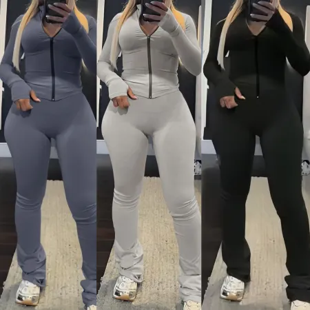 Cardigan zipper hoodie fashionable casual slim fit set