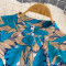 Gentle style stand up collar cinched waist slimming print A-line large swing dress