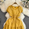 French gentle style pleated collar dress for women in summer, simple solid color, double layered flying sleeve design, Kikyo first love long skirt