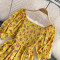 Summer new French gentle style sweet square neck bubble short sleeved waist slimming slit A-line dress