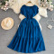 French gentle style pleated collar dress for women in summer, simple solid color, double layered flying sleeve design, Kikyo first love long skirt