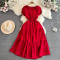 French gentle style pleated collar dress for women in summer, simple solid color, double layered flying sleeve design, Kikyo first love long skirt