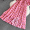 Summer new French gentle style sweet square neck bubble short sleeved waist slimming slit A-line dress