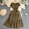 French gentle style pleated collar dress for women in summer, simple solid color, double layered flying sleeve design, Kikyo first love long skirt