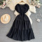 French gentle style pleated collar dress for women in summer, simple solid color, double layered flying sleeve design, Kikyo first love long skirt