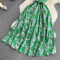 Gentle style stand up collar cinched waist slimming print A-line large swing dress