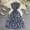 Gentle style stand up collar cinched waist slimming print A-line large swing dress