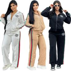 New Embroidered Fashion Casual Embossed Long Sleeve Zipper Sports Set