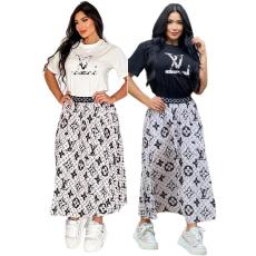 New fashionable casual printed top with short sleeves and large skirt