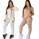 Fashion embossed zipper hooded two-piece set