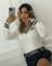 Classic embroidered long sleeved V-neck knitted sweater