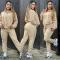 Autumn and winter fashionable casual women's embossed long sleeved pants set