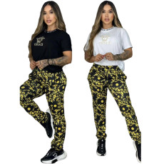 Autumn new fashion embroidered short sleeved pants two-piece set