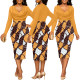 Sexy and fashionable digital print pile collar long sleeved women's clothing