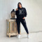 Fashionable temperament sports suit long sleeved long pants pocket rhinestone two-piece set