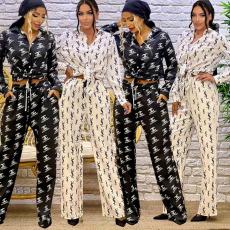 Casual temperament, loose long sleeved shirt, wide leg pants set, high-end two-piece set