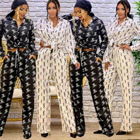 Casual temperament, loose long sleeved shirt, wide leg pants set, high-end two-piece set