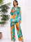 Retro geometric print lapel loose shirt autumn fashion versatile lace up