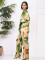 Retro geometric print lapel loose shirt autumn fashion versatile lace up