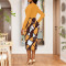 Sexy and fashionable digital print pile collar long sleeved women's clothing