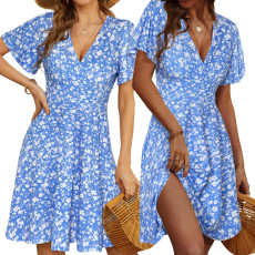 Sexy and fashionable digital printed V-neck women's jumpsuit dress